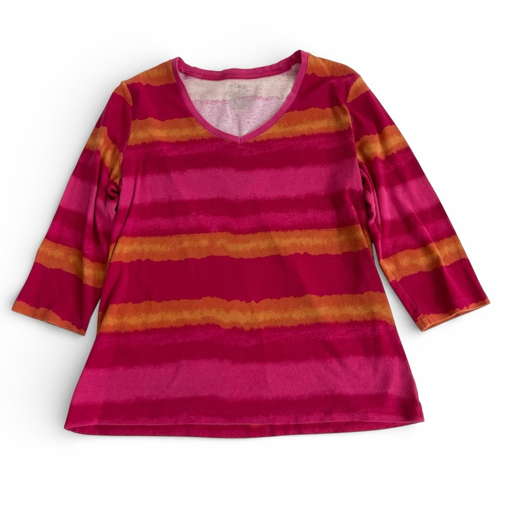 St. John’s Bay Striped 3/4 Sleeve Pink and Orange Women’s Shirt - L
